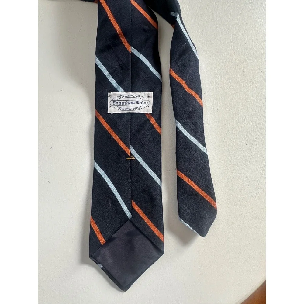 Jonathan Lake Silk Striped Tie Navy Orange Blue Tradition Distinction Mens